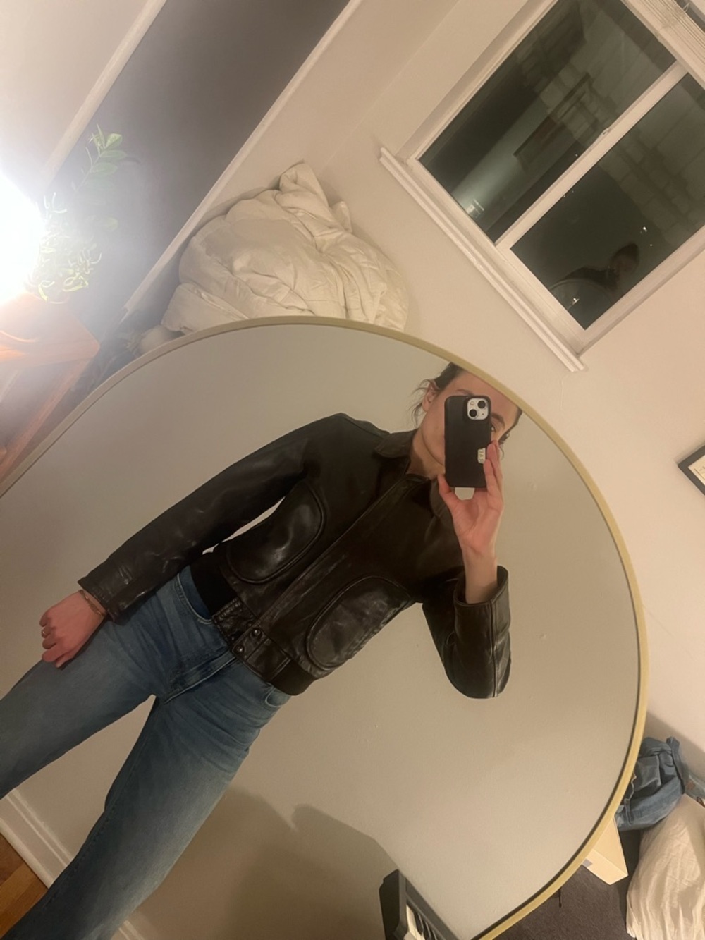 Vintage dark espresso brown bomber leather jacket - Picture 4 of 9